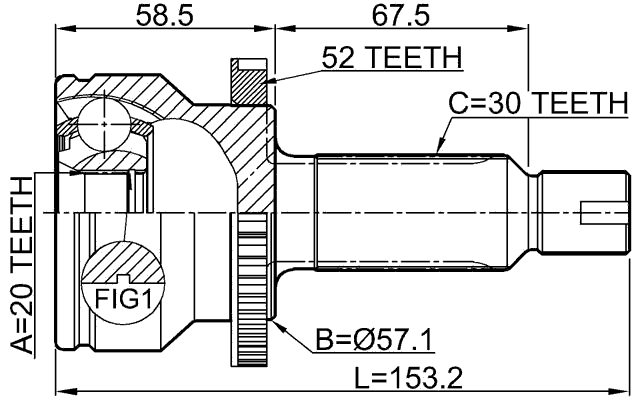 1210-SFA52R - OUTER CV JOINT REAR 20X57X30
