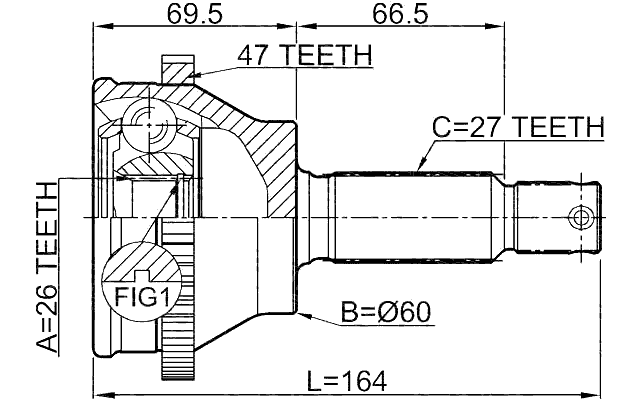 1210-SON25A47 - OUTER CV JOINT 26X60X27