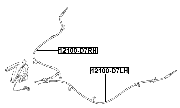 12100-D7LH - PARKING BRAKE CABLE, LEFT