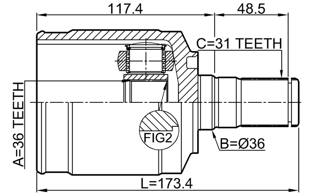 1211-CM10LH - INNER CV JOINT LEFT 36x36x31