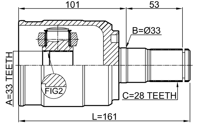 1211-D7AT4WD - INNER CV JOINT LEFT 33X33X28