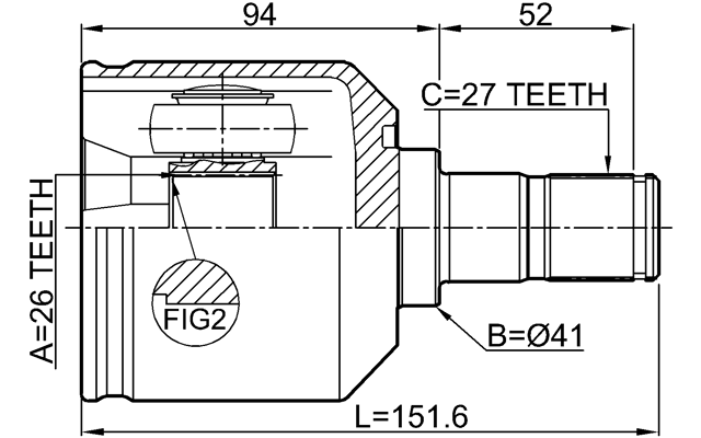 1211-SANFELH - INNER CV JOINT LEFT 26X41X27