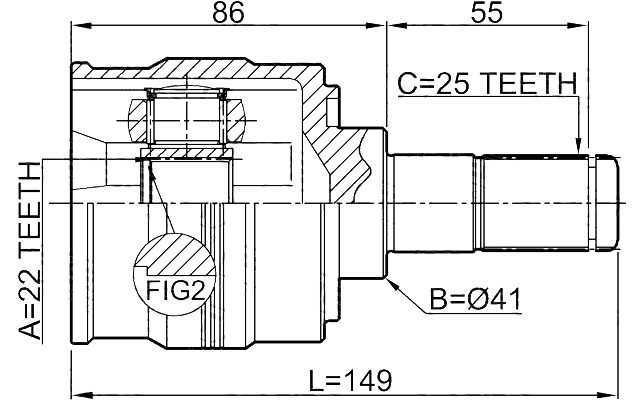 1211-SOL2WD - INNER CV JOINT LEFT 22X41X25
