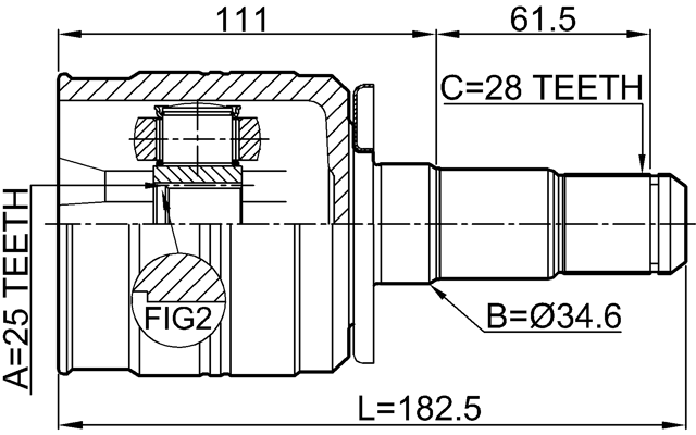 1211-TEREFLH - INNER CV JOINT LEFT 25X34.6X28