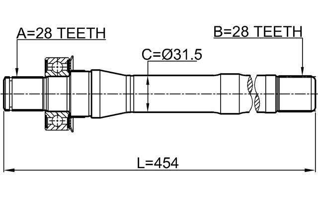 1212-CMMT4WD - AXLE HALF SHAFT RIGHT 28X454X28