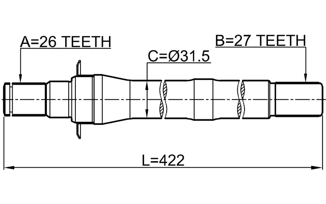 1212-IX35AT4WD - AXLE HALF SHAFT RIGHT 27X422X26