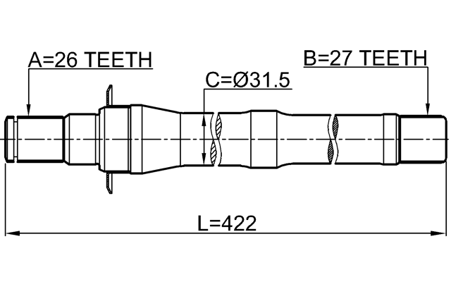 1212-IX35MT5 - AXLE HALF SHAFT RIGHT 27X422X26