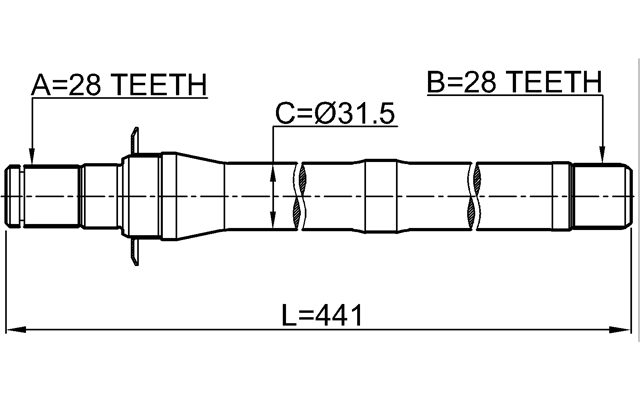 1212-IX35MT6 - AXLE HALF SHAFT RIGHT 28X441X28