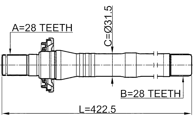 1212-SFCL - AXLE HALF SHAFT RIGHT 28X423X28