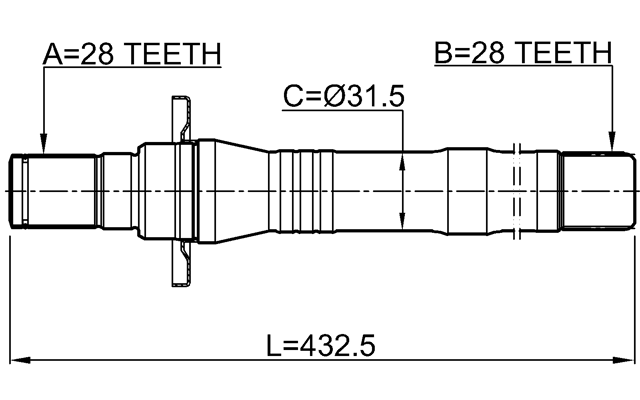 1212-SFCM - AXLE HALF SHAFT RIGHT 28X432.5X28