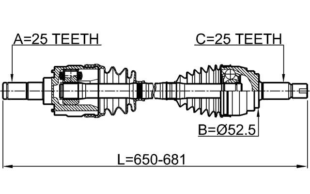 1214-SOLLH - FRONT CV AXLE SHAFT LEFT 25X655X25