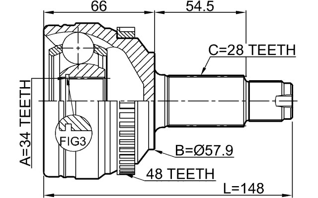 1410-NAA48 - OUTER CV JOINT 34X57.9X28