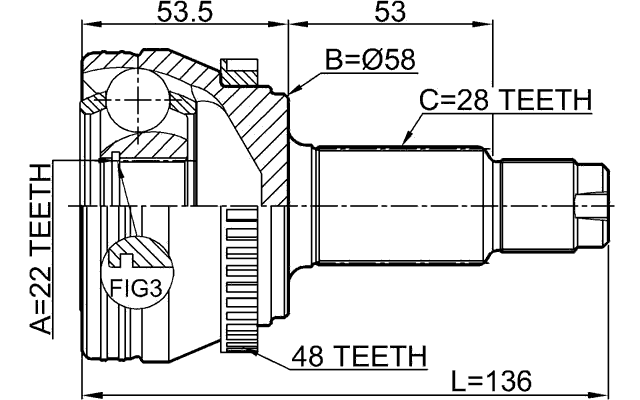 1410-NACTRA48 - OUTER CV JOINT REAR 22X58X28