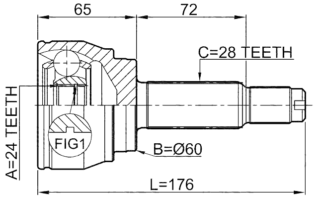 1410-REXIIAWD - OUTER CV JOINT 24X60X28