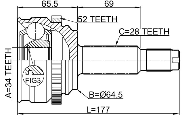1410-RODA52 - OUTER CV JOINT 34X64.5X28