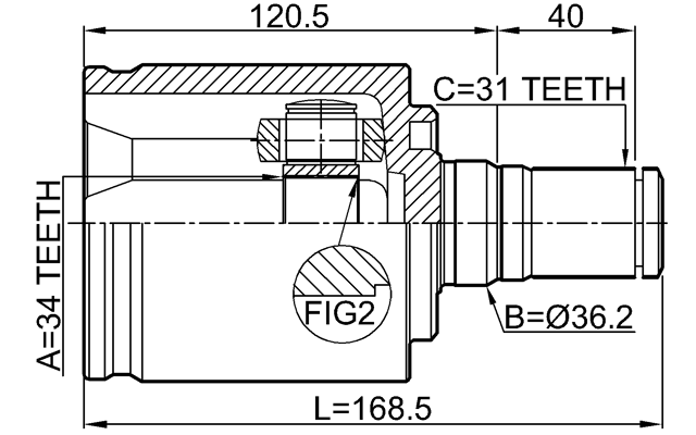 1411-KOR6ATLH - INNER CV JOINT LEFT 34X36.2X31