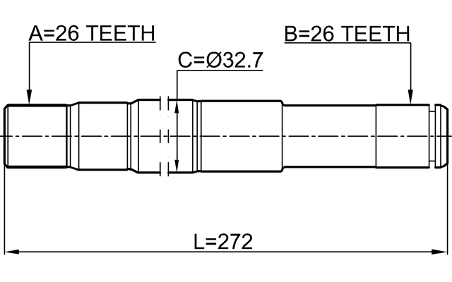 1412-REXRH - AXLE HALF SHAFT RIGHT 26X272X26