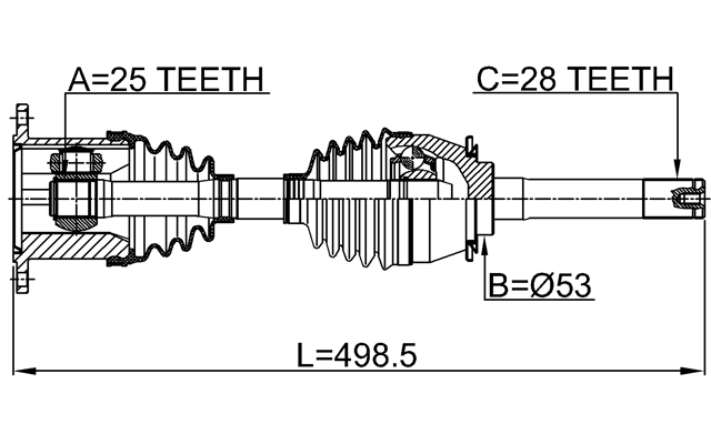 1414-MUS - CV AXLE SHAFT ASSEMBLY RIGHT 498.5X28