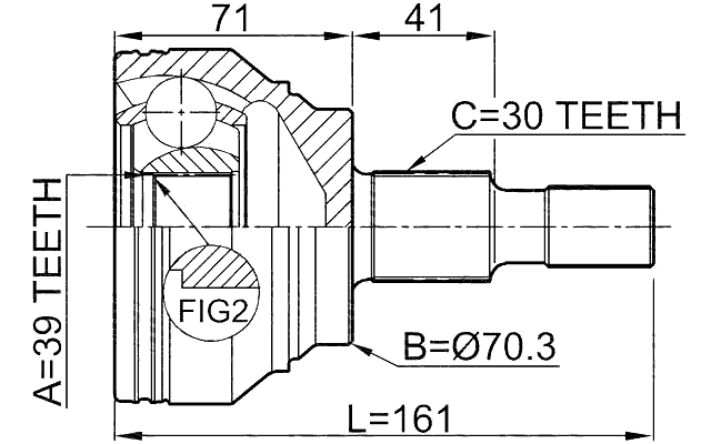 1610-164 - OUTER CV JOINT 39X70.3X30