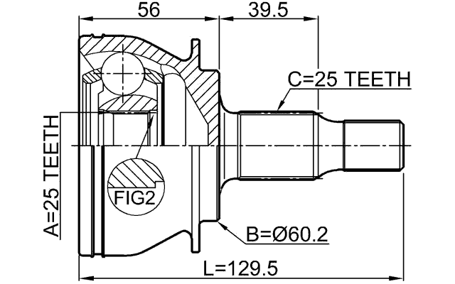 1610-169 - OUTER CV JOINT 25X60.2X25