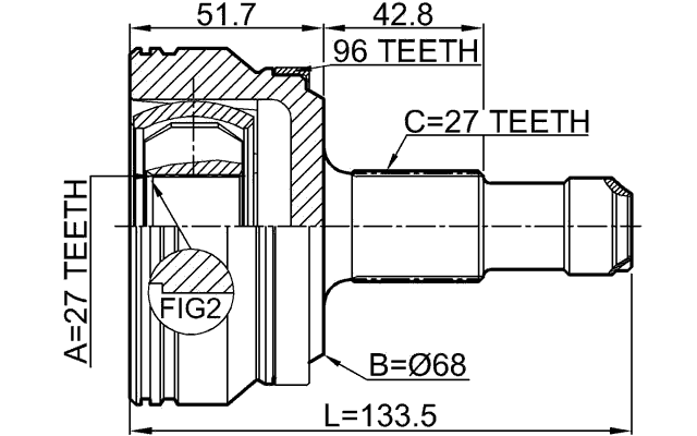 1610-212A96R - OUTER CV JOINT REAR 27X68X27