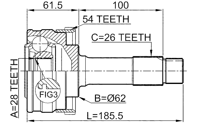 1610-460A54 - OUTER CV JOINT 28X62X26