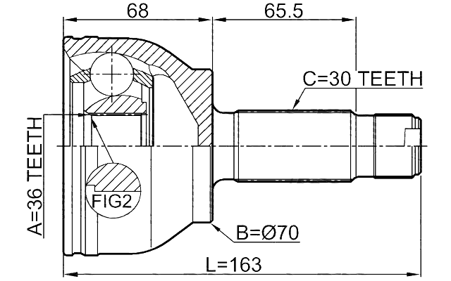 1610-W639R - OUTER CV JOINT REAR 36X70X30