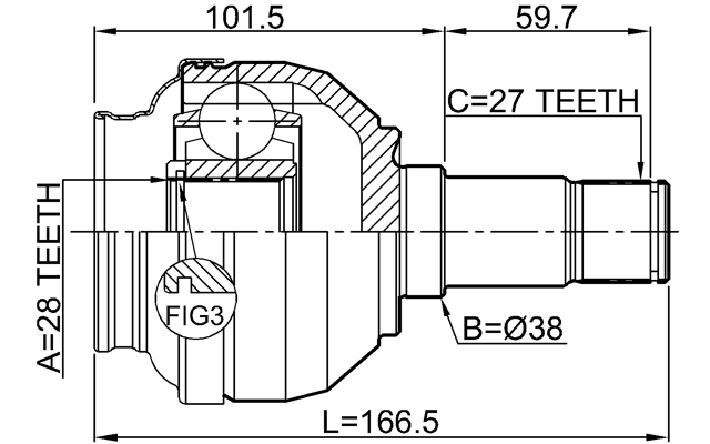 1611-156FLH - INNER CV JOINT LEFT 28X38X27