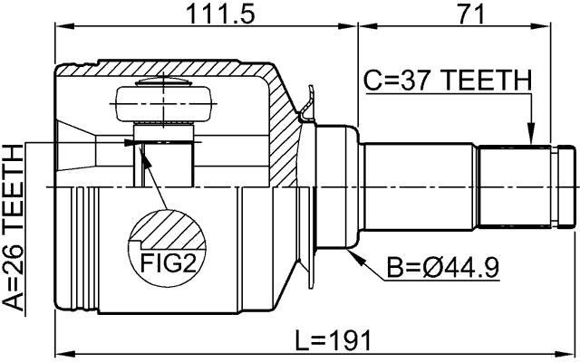 1611-164FLH - INNER CV JOINT 26X44.9X37