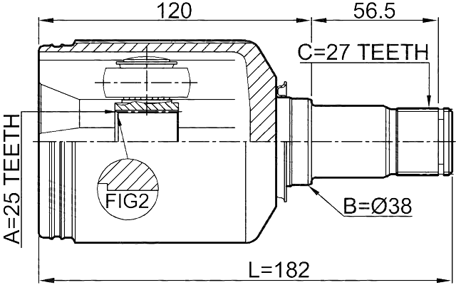 1611-169CVTLH - INNER CV JOINT LEFT 25X37.9X27
