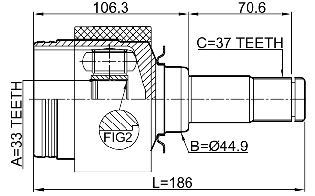 1611-251LH - INNER CV JOINT LEFT 33X44.9X37