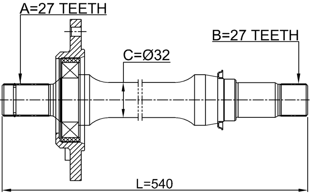 1612-246RH - AXLE HALF SHAFT RIGHT 27X540X27