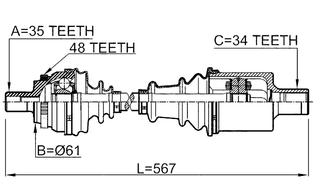 1614-210LH - FRONT CV AXLE SHAFT LEFT 34X567X35
