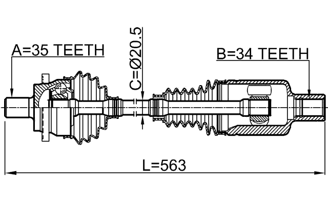 1614-211LH - FRONT CV AXLE SHAFT LEFT 34X520X35