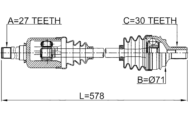 1614-221FRH - FRONT CV AXLE SHAFT RIGHT 27X578X30