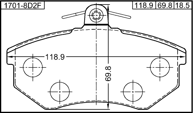 1701-8D2F - PAD KIT, DISC BRAKE, FRONT - KIT (INCLUDING BOLTS, WITH ANTI SQUEAL SHIM)