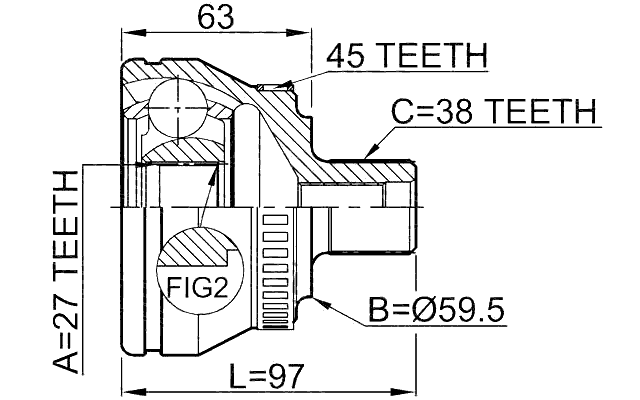 1710-A4B6A45 - OUTER CV JOINT 27X59.5X38