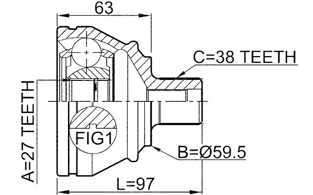 1710-A6 - OUTER CV JOINT 27X59.5X38