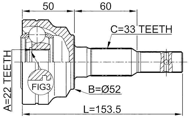 1810-002 - OUTER CV JOINT 22X52X33