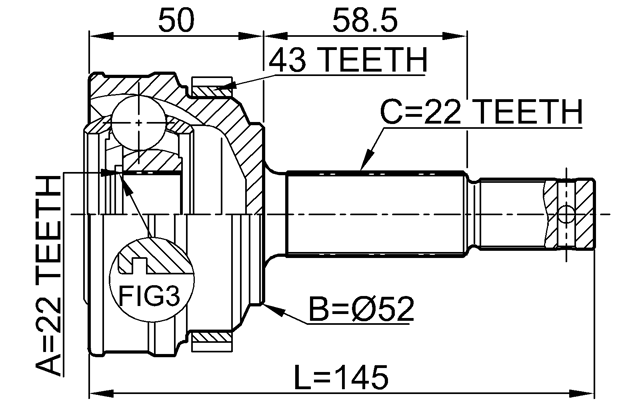 1810-014A43 - OUTER CV JOINT 22X52X22