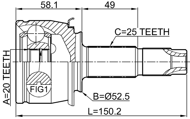1810-MOKR - OUTER CV JOINT REAR 20X52.5X25