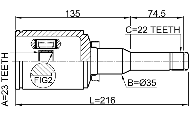 1811-A16XERATLH - INNER CV JOINT LEFT 23X35X22
