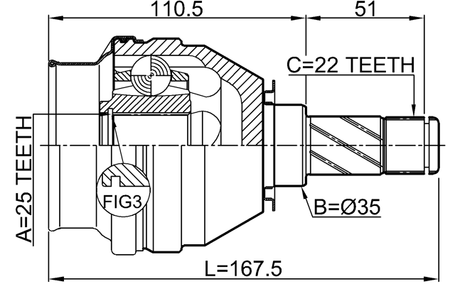 1811-Z18X - INNER CV JOINT 25X35X22