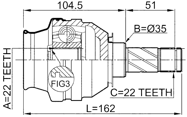 1811-ZAF - INNER CV JOINT 22X35X22