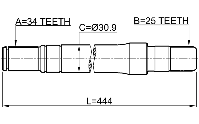 1812-A17DTRH - AXLE HALF SHAFT RIGHT 25X444X34