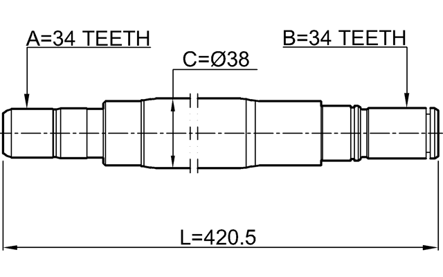 1812-MOKRH - AXLE HALF SHAFT RIGHT 34X421X34