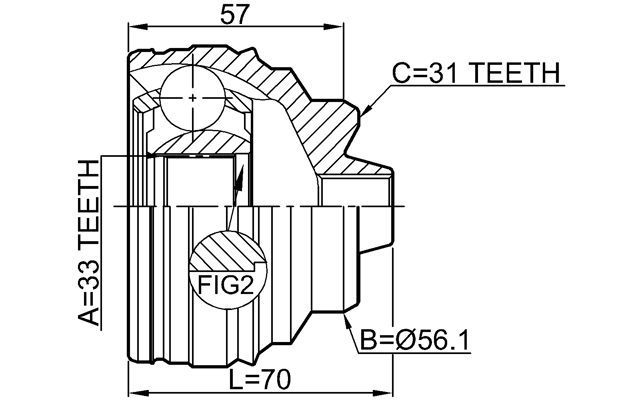1910-F48 - OUTER CV JOINT 33X56.1X31