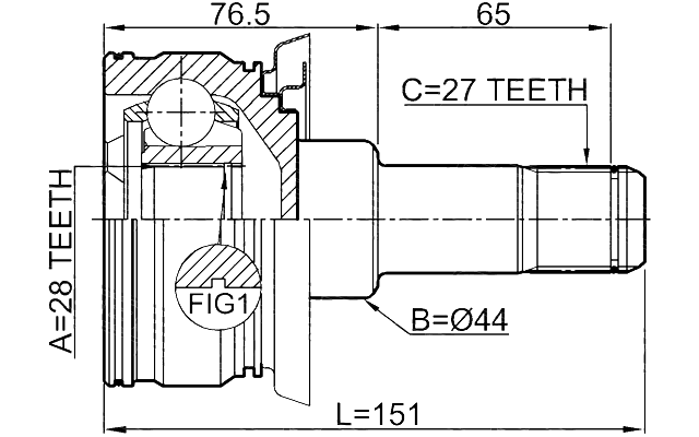 1911-E70RR - REAR INNER CV JOINT 28X44X27