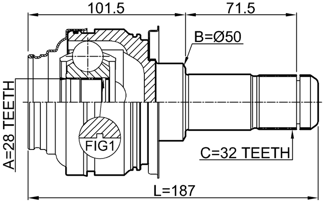1911-F06R - REAR INNER CV JOINT 32X50X28