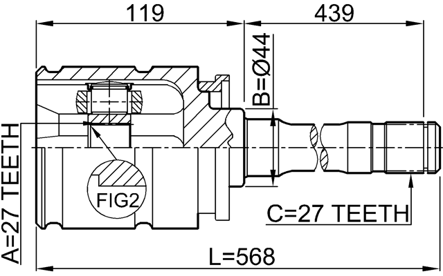 1911-X5RH - INNER CV JOINT RIGHT 27X44X27